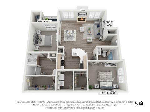 Floor plan for 2 beds, 2 baths, 1016 sqft